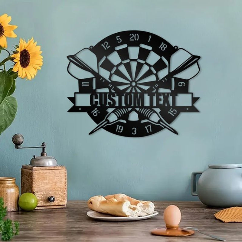 Personalisierte Metall-Wandtafel mit Dartboard-Design in Schwarz zur Wandmontage für Kinderzimmer und Wohnraum - Bild 1