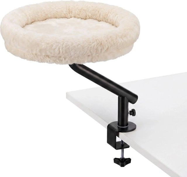 Fudajo Katzenbett Schreibtisch in Beige mit runder Liegefläche aus Mikrofaser und Metallgestell, B/T/H: 40 x 40 x 40 cm - Bild 1