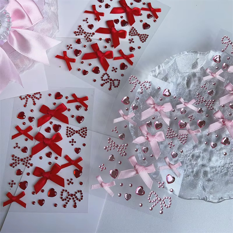 DIY Kpop Fotokarten Aufkleber im 3D Stereo Herz-Design für Scrapbook und Journal in Rosa und Rot - Bild 1