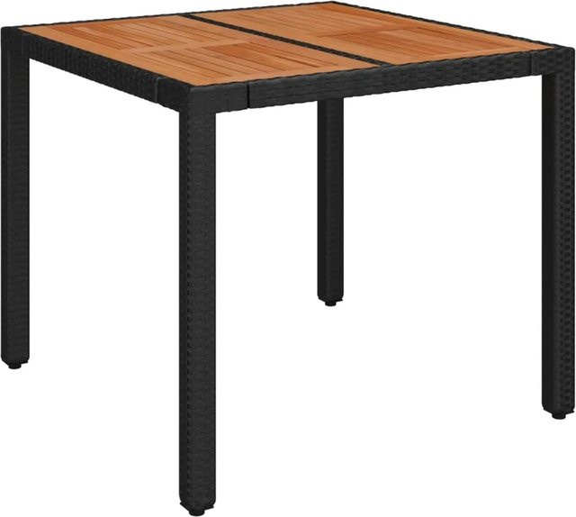 vidaXL Gartentisch aus Poly-Rattan und Akazienholz in Schwarz, B/T/H: 90 x 90 x 75 cm - Bild 1