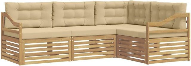 vidaXL Outdoor-Sofagarnitur aus Akazienholz in L-Form mit Polstern, 4-teiliges Gartenmöbel-Set in Weiß und Beige, B/T/H: 245,5 x 166,5 x 73 cm - Bild 1