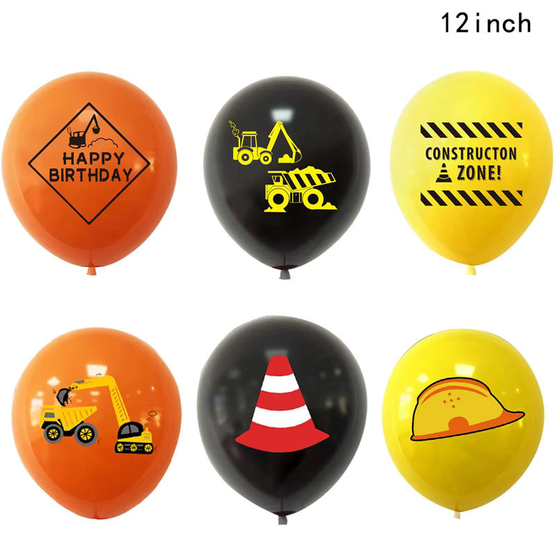 10 Stück aufblasbare Luftballons mit Bagger- und Baustellen-Motiv in Gold und Mehrfarbig für Kindergeburtstage - Bild 3