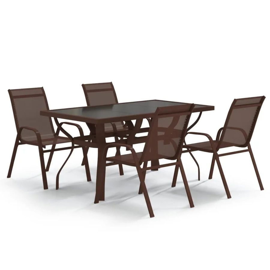 vidaXL 5-teilige Garten-Essgruppe aus pulverbeschichtetem Stahl, gehärtetem Glas und Textilene in Braun und Schwarz - Bild 2