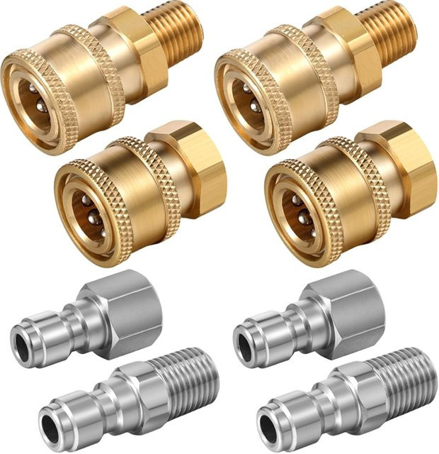 Hochdruckreiniger-Adapter Set mit Schnellanschluss und Schnellverschluss für Gartenschlauch und Wasserpistole, 1/4 Zoll, Farbe: Gold - Bild 1
