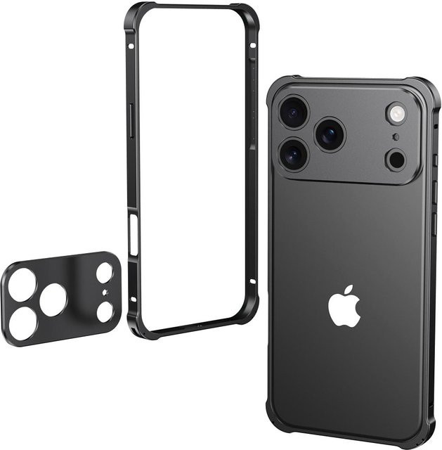 Schutzhülle mit Aluminiumrahmen und Linsenschutz für Apple iPhone 17 Pro, iPhone 17 Pro Max und iPhone 17 Air in Schwarz - Bild 1