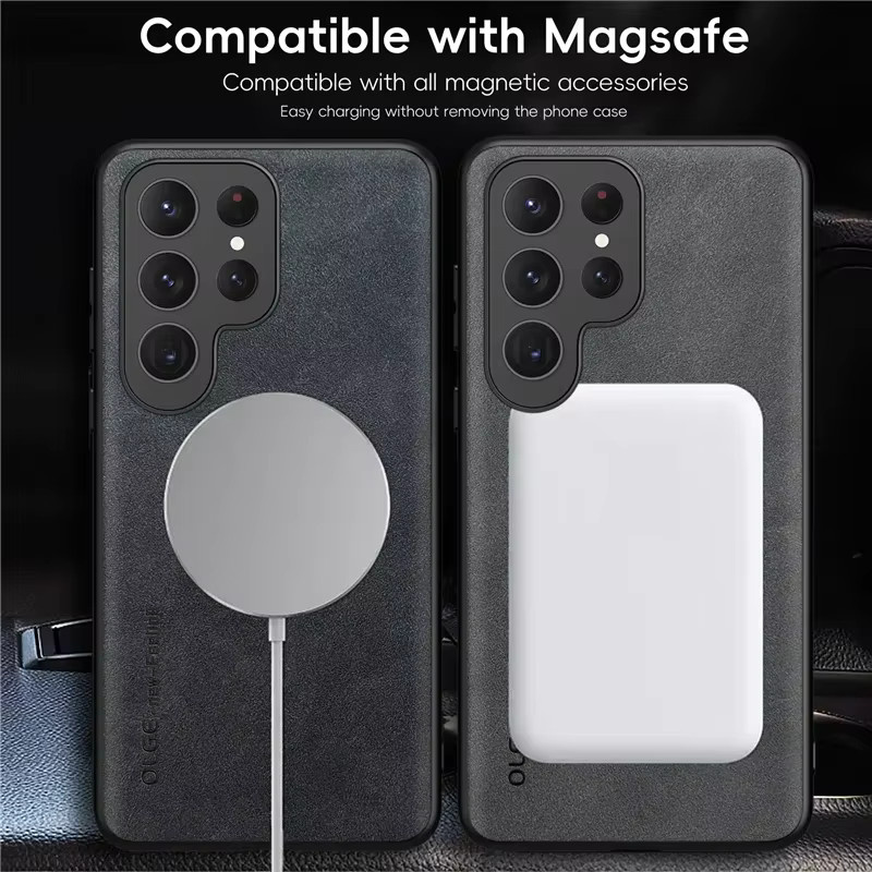 Magnetische Leder-Handyhülle für Samsung Galaxy S24 S25 Ultra S23 FE S22 S21 S20 5G Note 20 Ultra 10 Plus mit kabelloser Ladefunktion in Schwarz und Grün - Bild 3