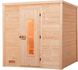 WEKA Massivholzsauna Bergen 1 für 6 Personen mit 5,4 kW Ofen und integrierter Steuerung in Braun - Bild 1