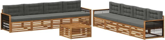 vidaXL Outdoor-Sofagarnitur aus massivem Akazienholz mit 9-teiligem Set und Kissen in Anthrazit und Natur - Bild 1