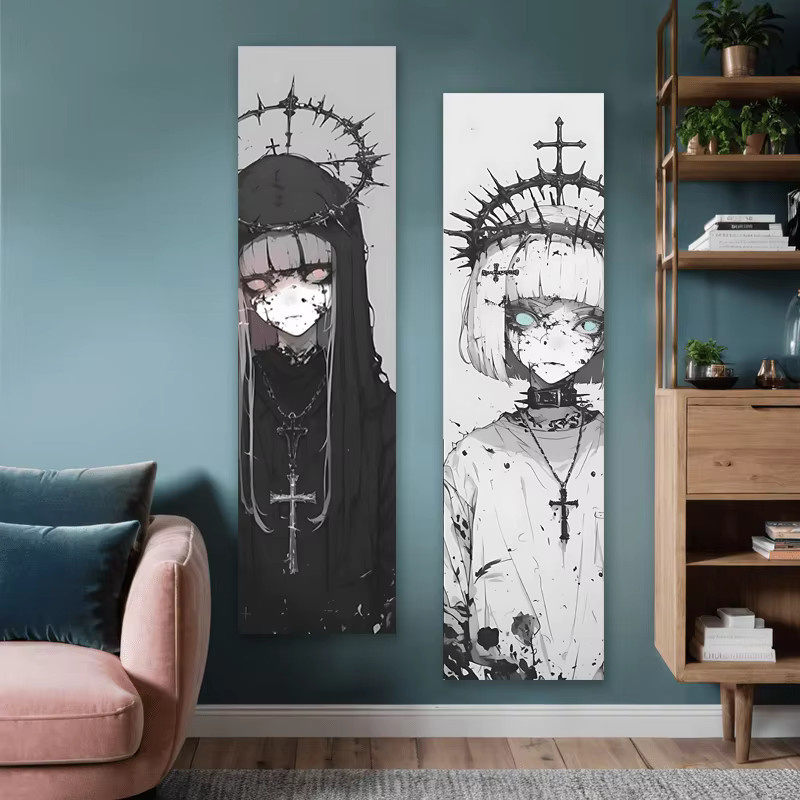 VIKAMA Gothic Anime Girl Wandteppich im dunklen Stil, Mehrfarbig, B/H: 40 x 150 cm - Bild 3