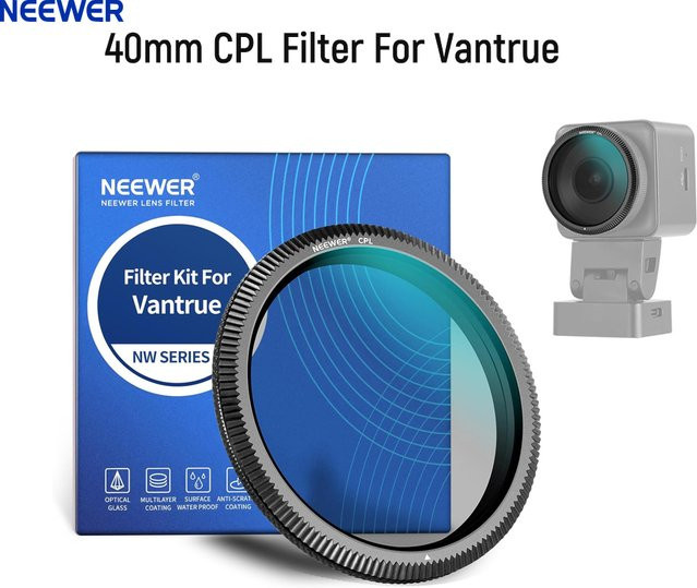 NEEWER 40mm CPL-Filter ultraflacher zirkularer Polarisationsfilter für Vantrue N4 Pro N5 E1Pro E1 E2 E3 E1Lite S1 Pro N2X Dashcam in Transparent/Blau - Bild 1