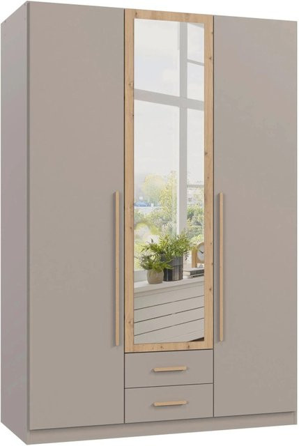Mömax Drehtürenschrank Marburg Eiche Artisan, Grau und Sahara mit integrierten Schubladen und Spiegel, B/T/H: 135 x 58 x 199 cm - Bild 1