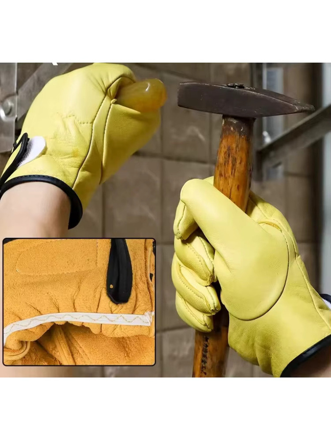 Verschleißfeste Arbeitshandschuhe aus gelbem Schaffellleder für Schweißen, Garten und Sicherheitsschutz - Bild 4