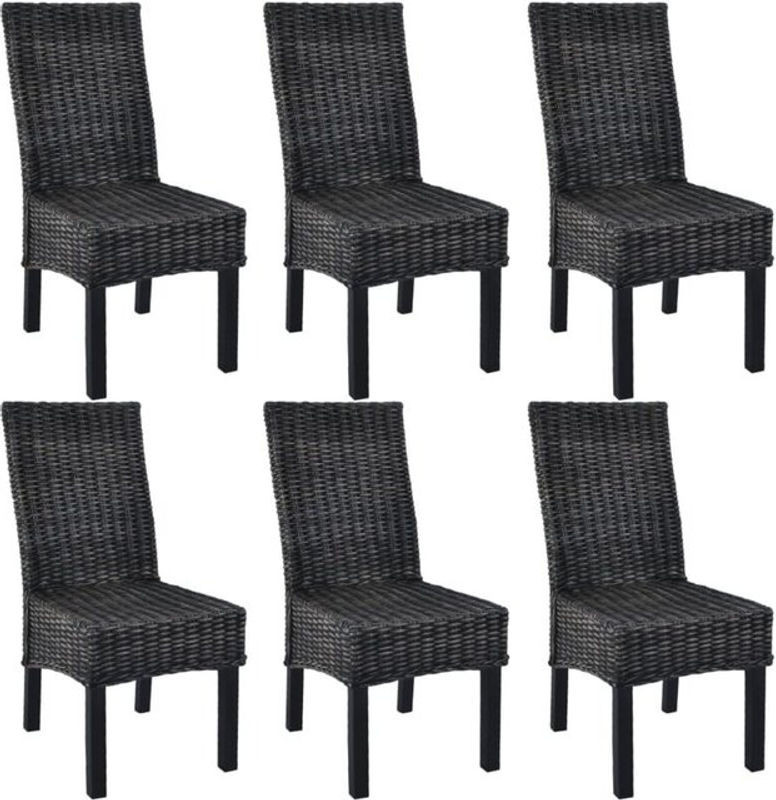 Vidaxl Esszimmerstühle 6er Set aus Kubu Rattan und Mangoholz in Schwarz - Bild 1