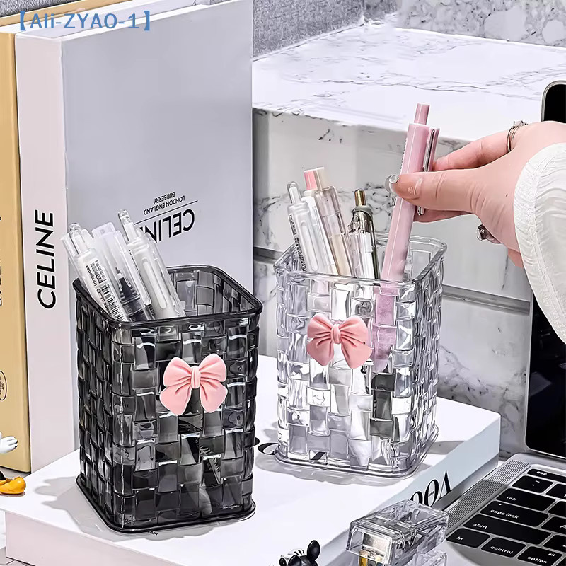 ZYAO-1 Schreibtisch-Stifthalter und Aufbewahrungsbox mit Schleifendekoration in Transparent aus Kunststoff - Bild 2