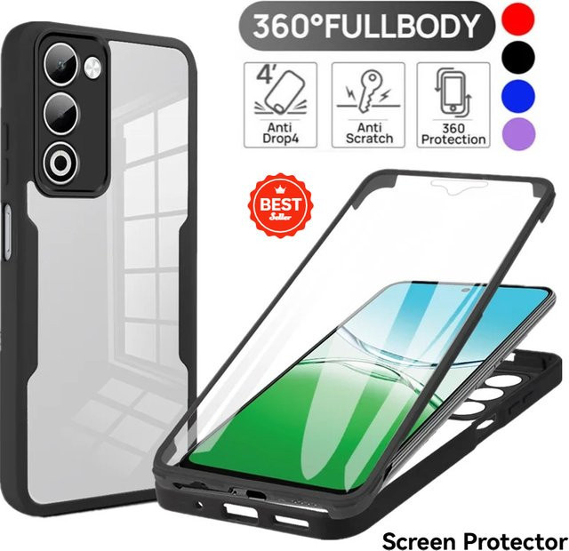 Stoßfeste Fundas Coque Capa Handyhülle mit integriertem Displayschutz für OPPO A5 5G 2025 in Schwarz - Bild 1