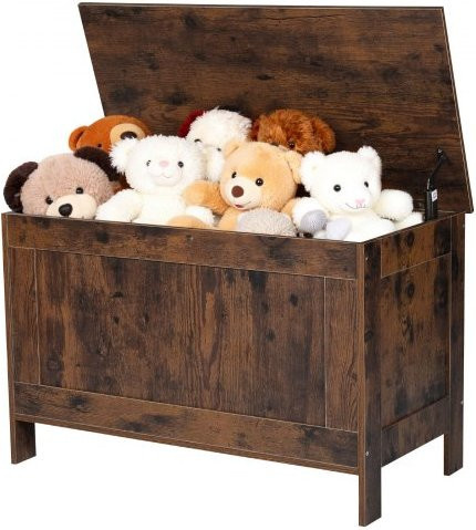 VEVOR Kindersitzbank mit Stauraum aus MDF in Braun, Holzspielzeugkiste mit Sicherheitsscharnier für Spielzimmer und Wohnzimmer, B/T/H: 75,4 x 38,9 x 48,0 cm - Bild 1