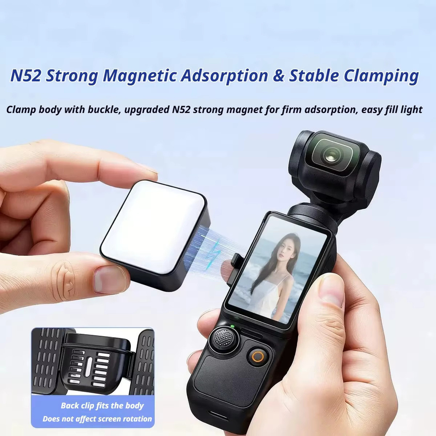 Magnetisches Mini-LED-Videolicht für DJI Osmo Pocket 4 und Pocket 3 in Schwarz, tragbares und wasserdichtes Vlogging-Licht für Live-Übertragungen - Bild 2