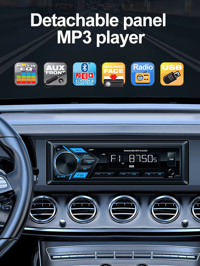 Grandnavi 1DIN MP3-Player Autoradio mit Bluetooth, FM-Radio, USB, SD und AUX-Eingang in Schwarz - Bild 7