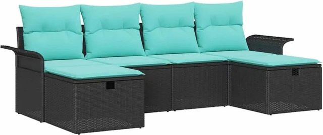vidaXL Garten-Sofa-Set aus Poly-Rattan mit 6 Kissen in Schwarz - Bild 1