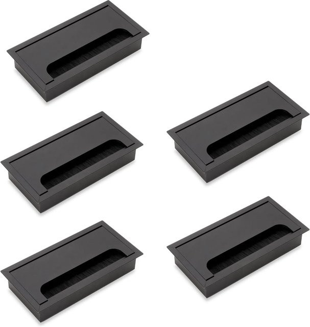 Emuca Satz von 5 Kabeldurchführungen für Quadrum Tisch, Rechteckig, Unterputzmontage, Aluminium, Schwarz Metallic, B/T: 159 x 80 mm - Bild 1