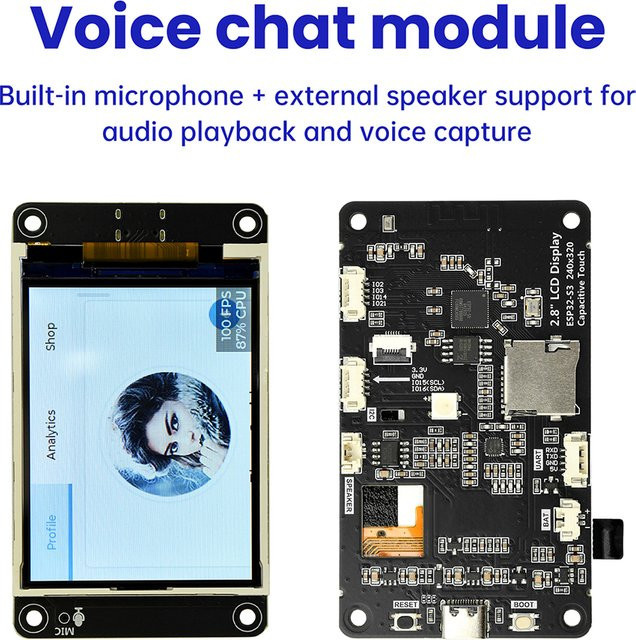 ESP32-S3 Entwicklungsplatine mit 2,8-Zoll-TFT-Touchscreen, WiFi und Bluetooth, Smart AI Display in Schwarz - Bild 1
