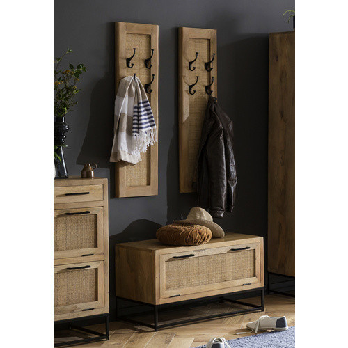 SIT Garderobenpaneel CANE aus Mangoholz und Rattan mit 4 Haken in Braun - Bild 4