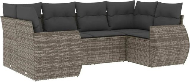 vidaXL 6-teilige Garten-Sofagarnitur aus Poly-Rattan mit Kissen in Grau - Bild 1