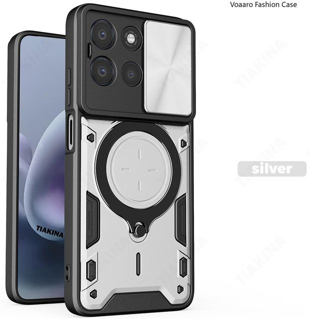 Motorola Moto G67 Power 5G Schutzhülle mit drehbarer Schiebe-Linsen-Rüstung und magnetischem Ringständer in Silber - Bild 1