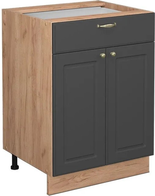 Vicco Küchenunterschrank Fame-Line Landhaus Eiche Anthrazit-Gold mit Schublade und Drehtür Breite: 60 cm - Bild 2