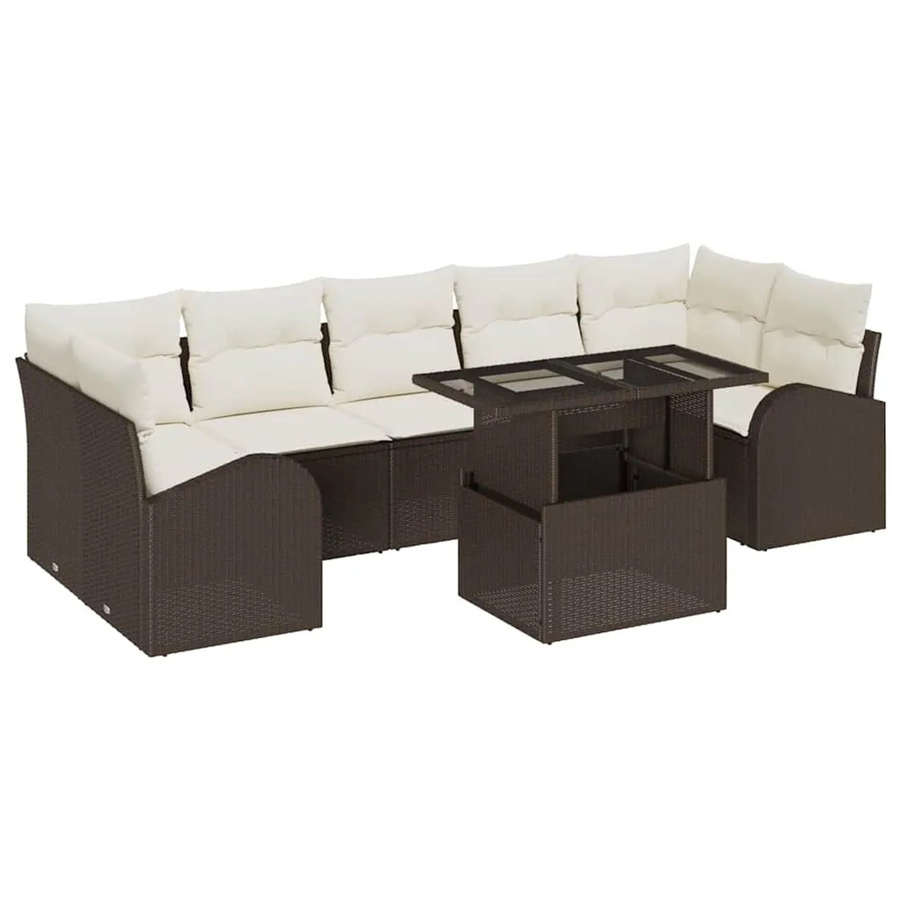 vidaXL 8-teiliges Garten-Sofa-Set aus Poly-Rattan in Braun mit beigen Kissen und Tisch im L-Shape Design - Bild 2