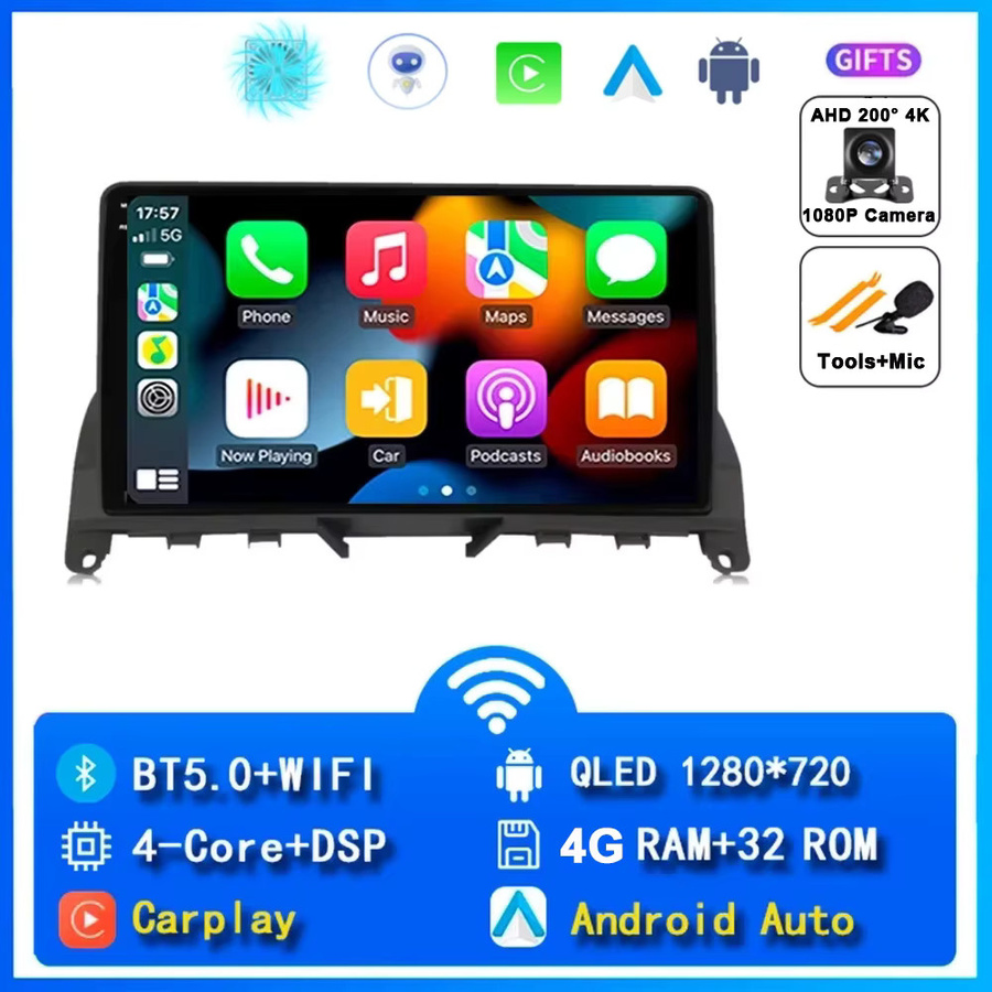 TIEYEZ Android 15 Auto-Multimedia-Player für Mercedes Benz C-Klasse W204 S204 (2006–2011) mit Navigation, GPS und Carplay, 8 GB RAM + 128 GB Speicher, Schwarz - Bild 5