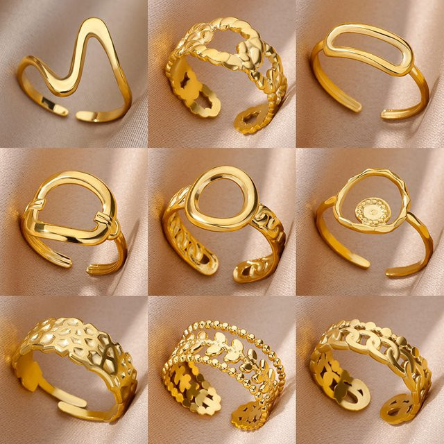 HPTOTMG Ring Edelstahl, Gold, Vintage, Damen - Bild 1