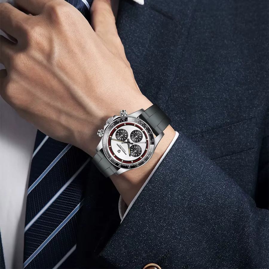 PAGANI DESIGN Armbanduhr, Quarz, Edelstahl, Leder, Weiß, Herren - Bild 5