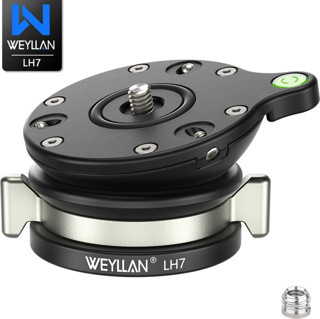 WEYLLAN LH7 Stativ-Nivellierplatte aus Metall in Schwarz mit 1/4 bis 3/8 Zoll Schraube und 20 kg Traglast für deine Kamera - Bild 1