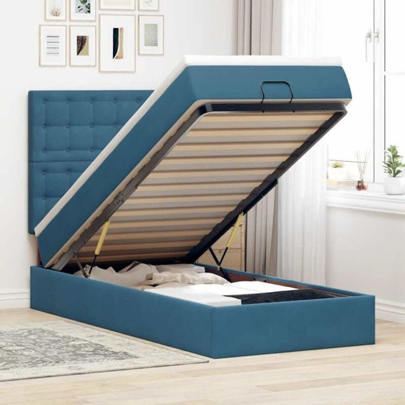 Vidaxl Ottoman Polsterbett mit Matratze und LED in Dunkelblau aus Samt, B/T/H: 190 x 90 x 128 cm - Bild 1