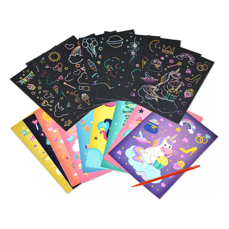 Cartoon Kratzen Papier Regenbogen Magie Scratch Zeichnung Graffiti Karte Kit, 1-teiliges Set, Bunt / Mehrfarbig, ab 3 Jahre - Bild 2