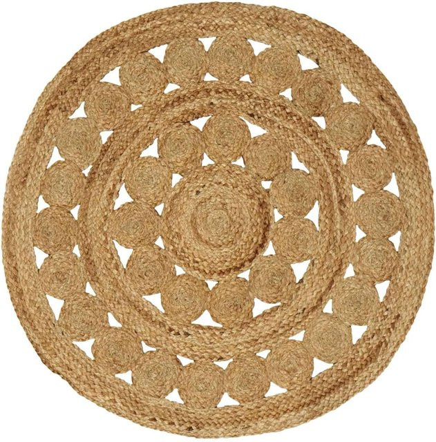 vidaXL Teppich Jute in Natur Beige/Braun, rund, Durchmesser: 90 cm - Bild 1