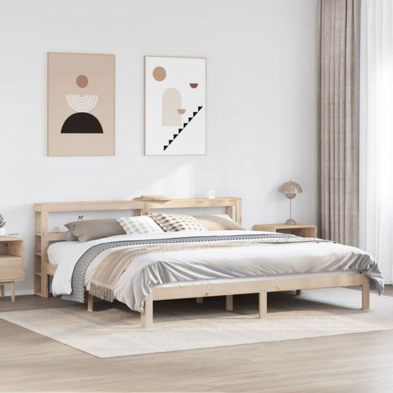 vidaxl Massivholzbett aus Kiefer mit Kopfteil in Natur Braun im Landhaus- und Skandinavischen Stil B/T: 200 x 200 cm - Bild 1