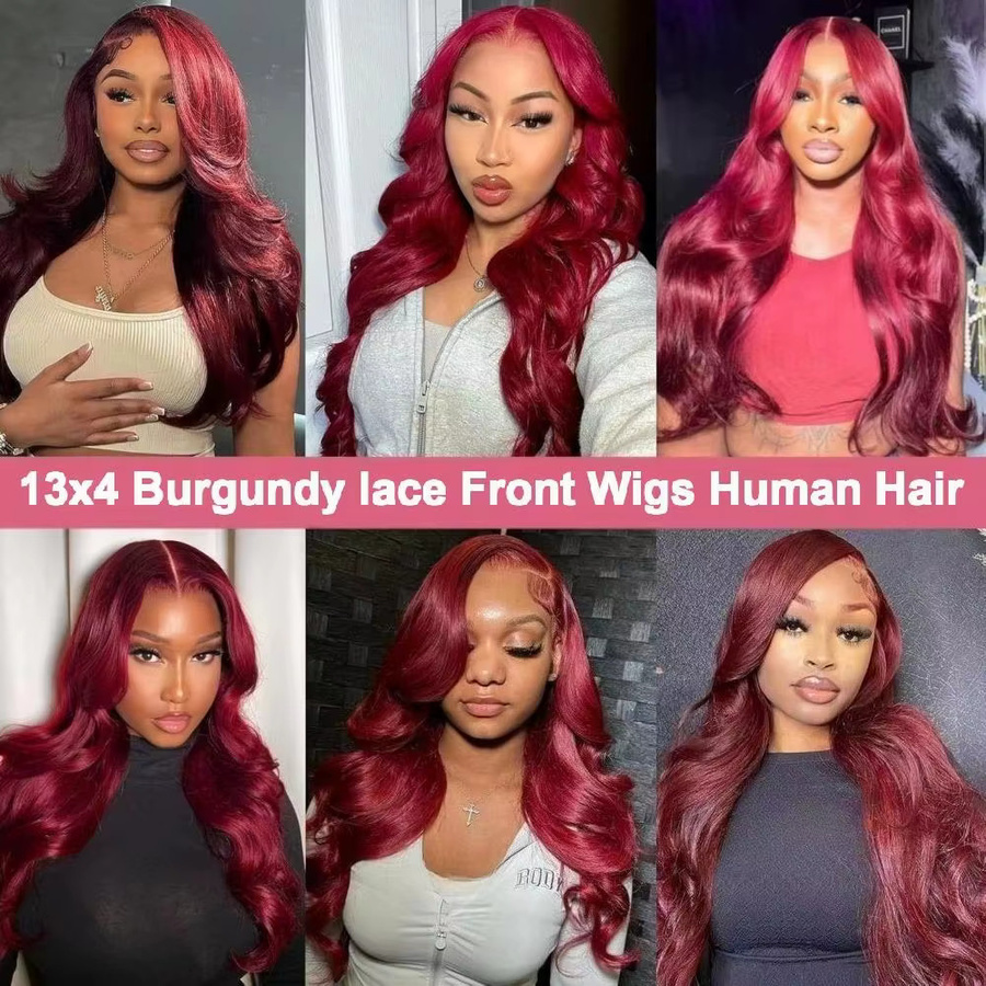 Graww Rote Body Wave HD Lace Frontal Perücke, Burgunderrot, Damen - Bild 2