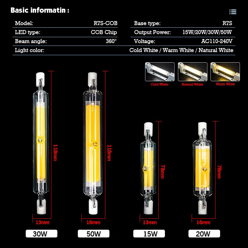 Lamparda Superbright LED R7S COB Rohr Birne, transparent, Ersatz für Halogenlampen J78 J118 - Bild 2