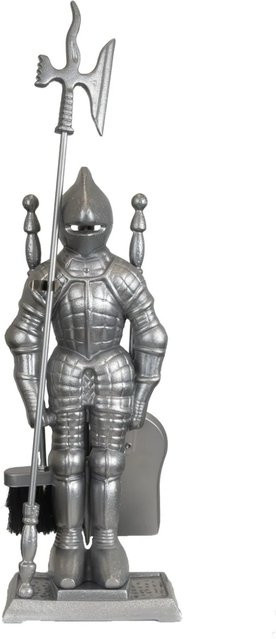TRUTZHOLM Ritterfigur aus Gusseisen mit 4-teiligem Kaminbesteck im Hellebarden Design in Silber - Bild 1
