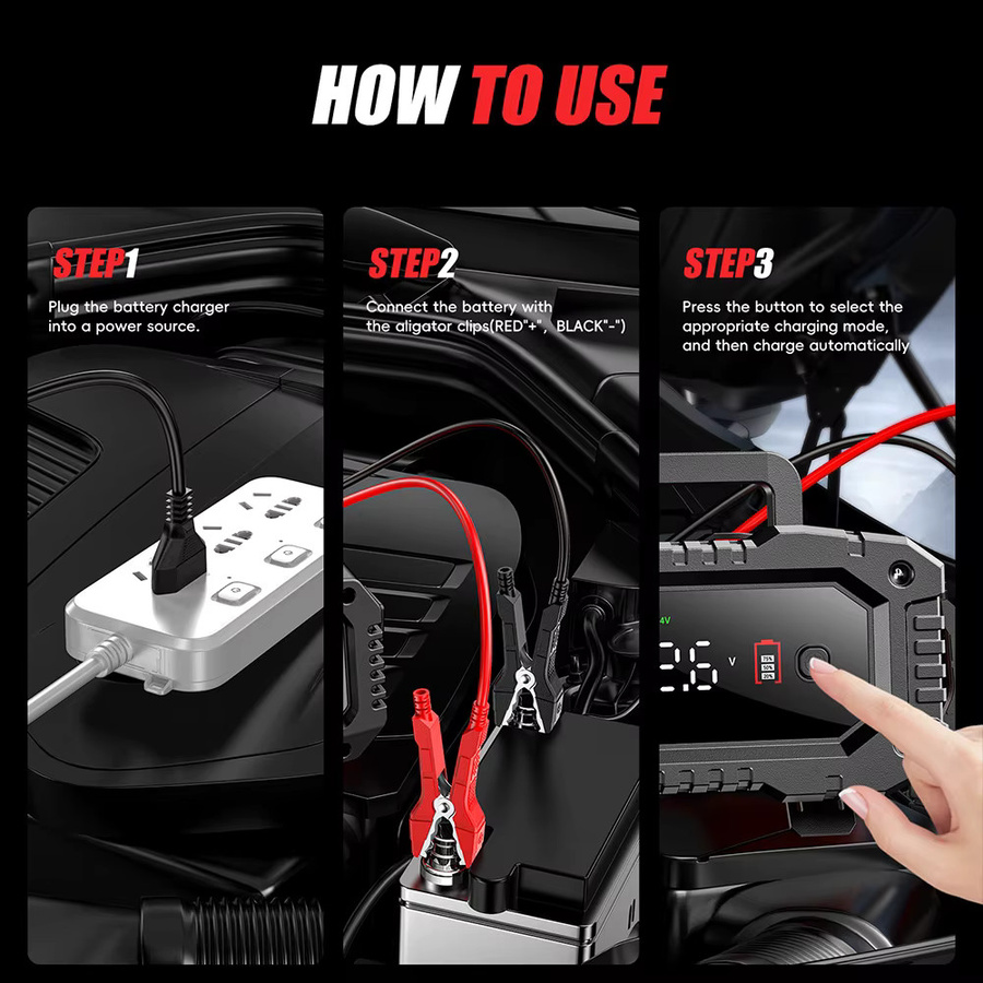 FOXSUR Smart Batterie Ladegerät 10A/5A in Schwarz für 12V 24V Auto Motorrad LKW mit automatischer Puls Reparatur für LiFePO4 AGM Blei-Säure Batterien - Bild 6