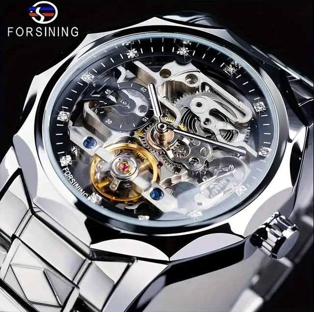 FORSINING Armbanduhr, Automatik, Edelstahl, Diamant, Blau, Herren - Bild 1