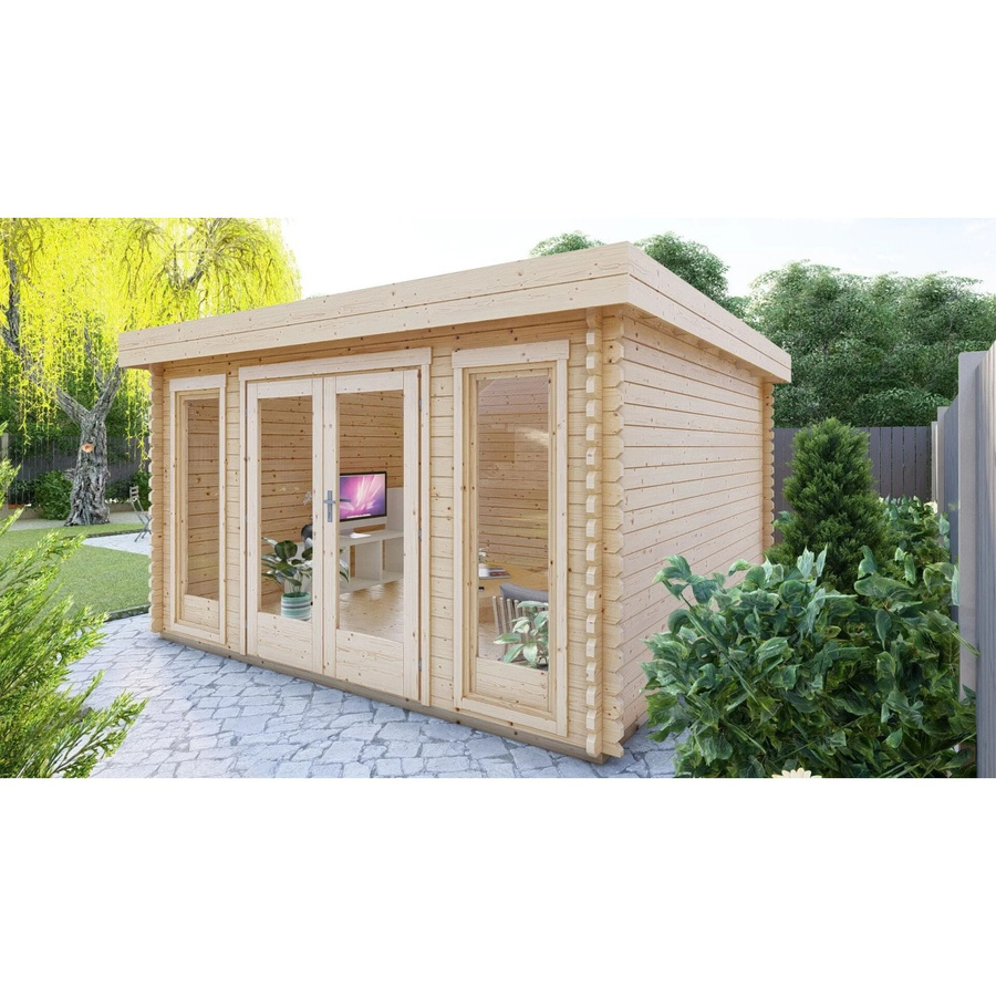 Finn Art Blockhaus York 5 Gartenhaus aus Holz mit Doppeltür und Fenster in Braun, B/T: 3,9 x 3,9 m, 40mm Wandstärke und 28mm Fußboden - Bild 2