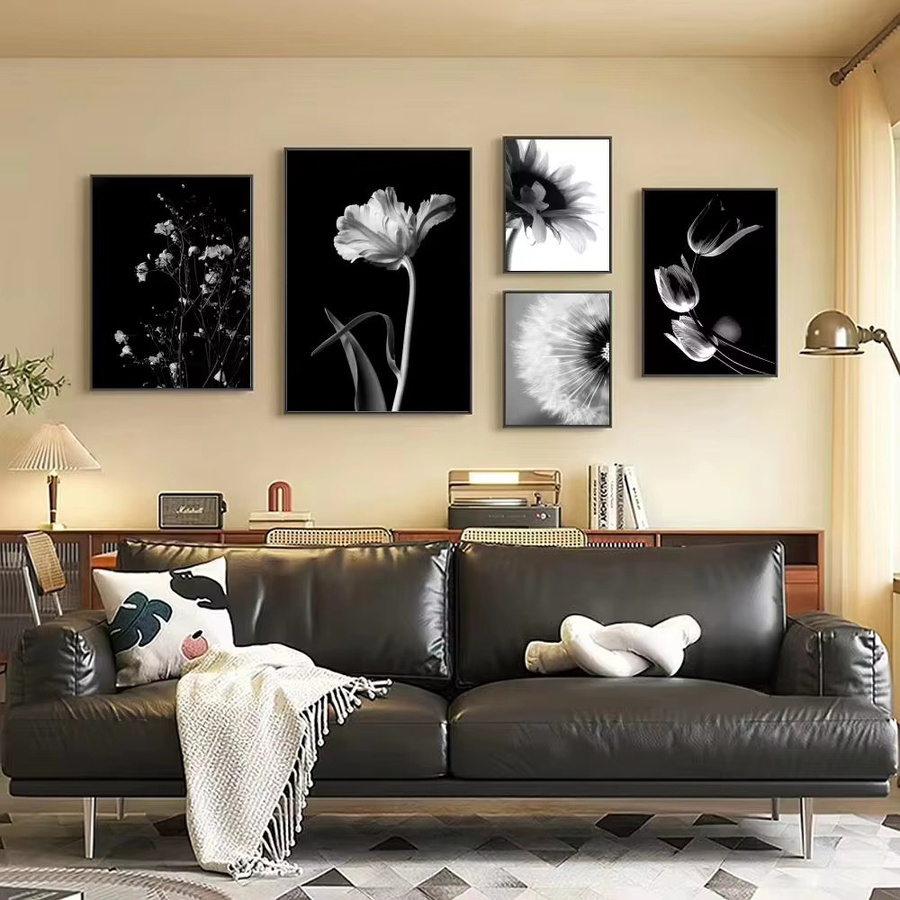 Potdemiel Wandkunst Leinwandmalerei mit floralem Motiv in Schwarz und Weiß im skandinavischen Design - Bild 2