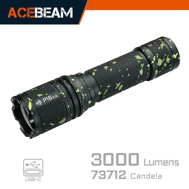 ACEBEAM P16 2.0 Taktische LED-Taschenlampe, wiederaufladbar, Schwarz - Bild 1