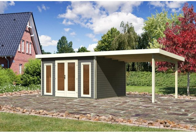 Karibu Holz-Gartenhaus Norrköping mit Pultdach in Terragrau, B: 365 cm, T: 305 cm - Bild 1
