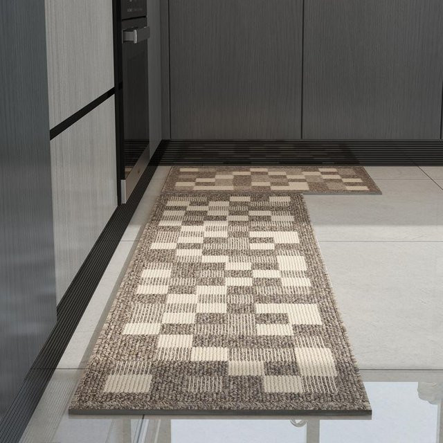Saugfähige Küchenbodenmatte mit Streifenmuster in Beige, rutschfest und maschinenwaschbar, B/T: 45 x 70 cm - Bild 1