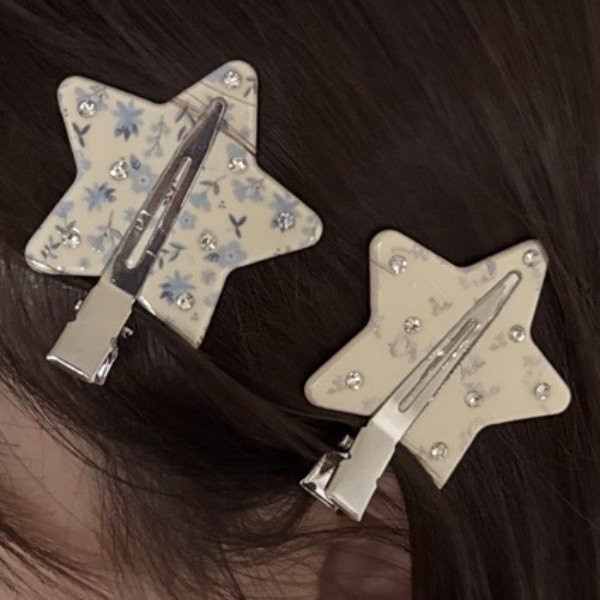 INS Haarspangen-Set, 2-teilig, sternförmig, Blumenmuster, Strass-Dekor - Bild 1