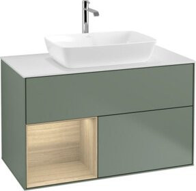 V&B Waschtischunterschrank Finion 100 mit Wandbeleuchtung in Weiß und Eiche lackiert, B: 100 cm, H: 50,1 cm, T: 50,1 cm - Bild 1